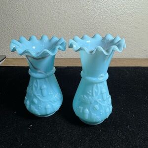 Antique French Blue Opaline Acorn Bud Vases 4” – Set of 2